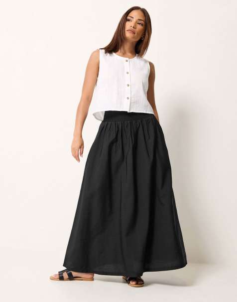 PixieGirl Petite shirred waist maxi skirt in black