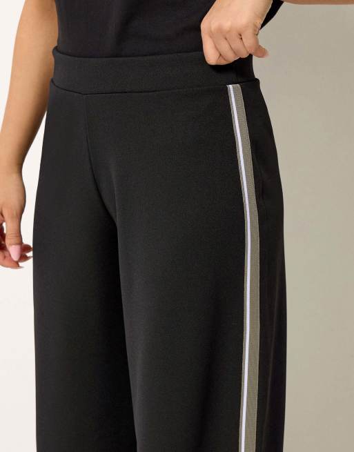 PixieGirl Petite side stripe wide leg trousers in black, 4 of 4