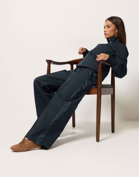 PixieGirl Petite side stripe wide leg trousers in blue - view 1
