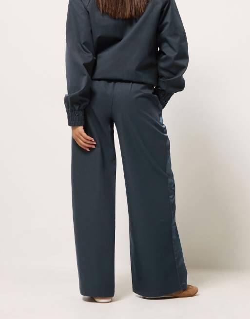 PixieGirl Petite side stripe wide leg trousers in blue, 3 of 4