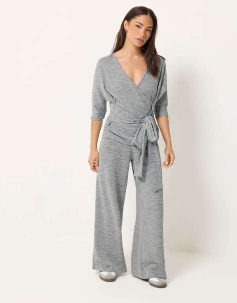 PixieGirl Petite soft touch wide leg trousers in grey - view 1