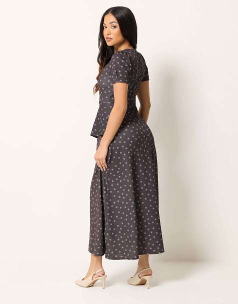 PixieGirl Petite spot maxi dress in brown - view 1