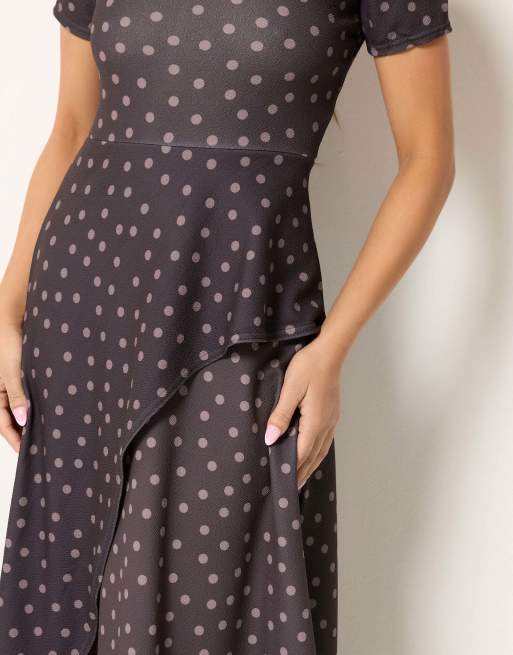 PixieGirl Petite spot maxi dress in brown, 2 of 4