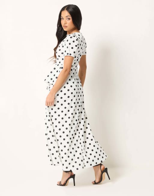 PixieGirl Petite spot maxi dress in white, 2 of 4