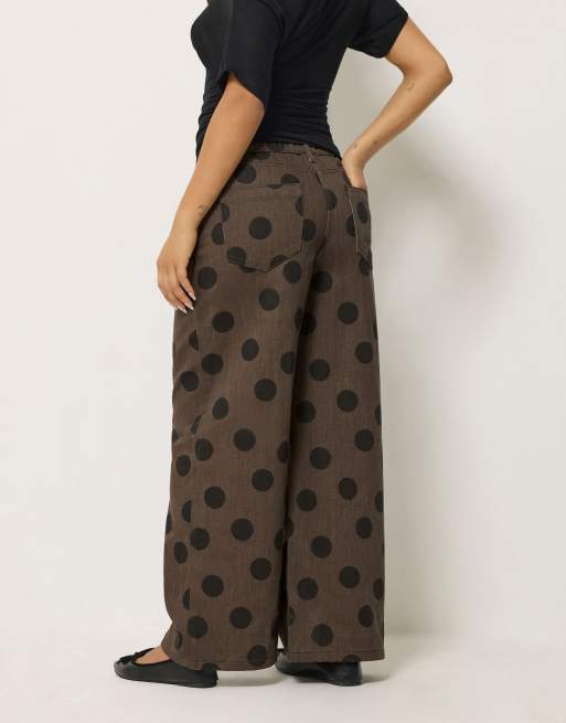 PixieGirl Petite spot wide leg jeans in brown, 3 of 4