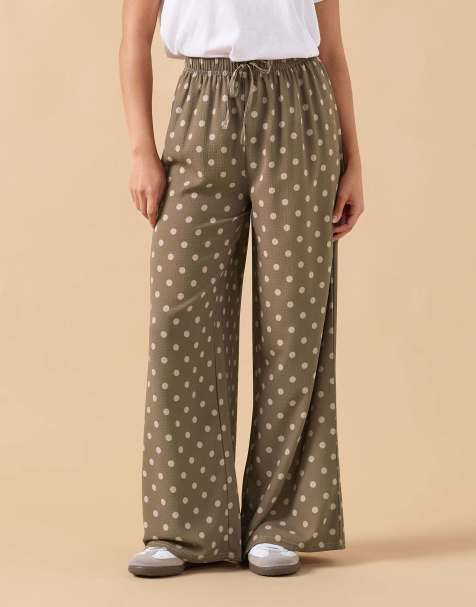 PixieGirl Petite spot wide leg trousers in brown