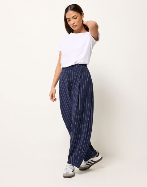 PixieGirl Petite stripe barrel leg trousers in blue - view 1