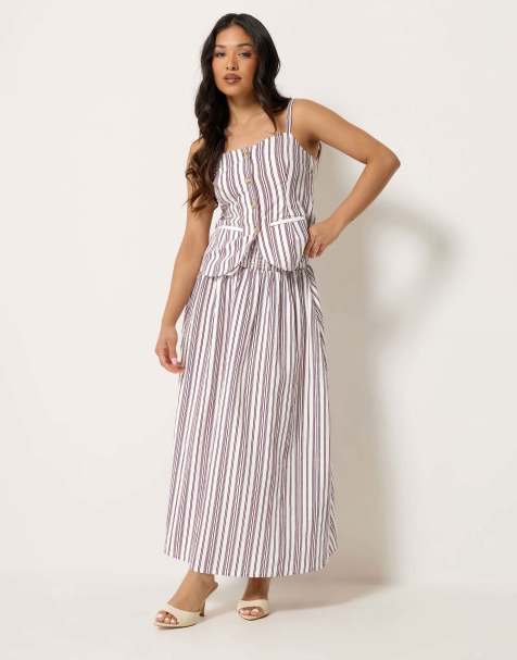PixieGirl Petite stripe cami & maxi skirt set in red