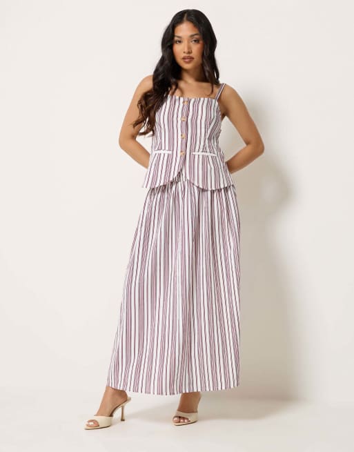 PixieGirl Petite stripe cami & maxi skirt set in red, 2 of 4