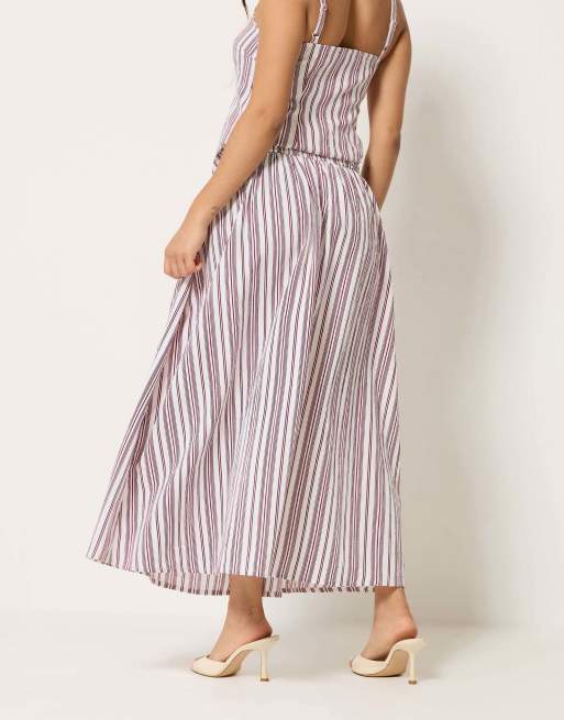 PixieGirl Petite stripe cami & maxi skirt set in red, 3 of 4