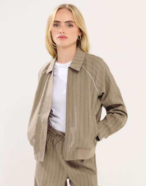PixieGirl Petite stripe tailored jacket in natural - view 1