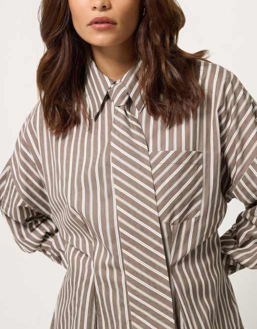 PixieGirl Petite stripe tie shirt in brown, 4 of 4