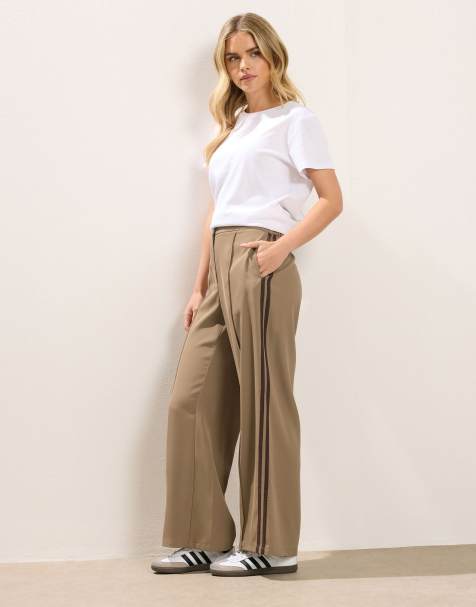 PixieGirl Petite stripe wide leg trousers in brown - view 1