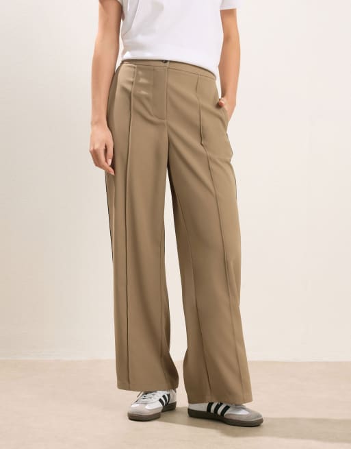 PixieGirl Petite stripe wide leg trousers in brown, 2 of 4