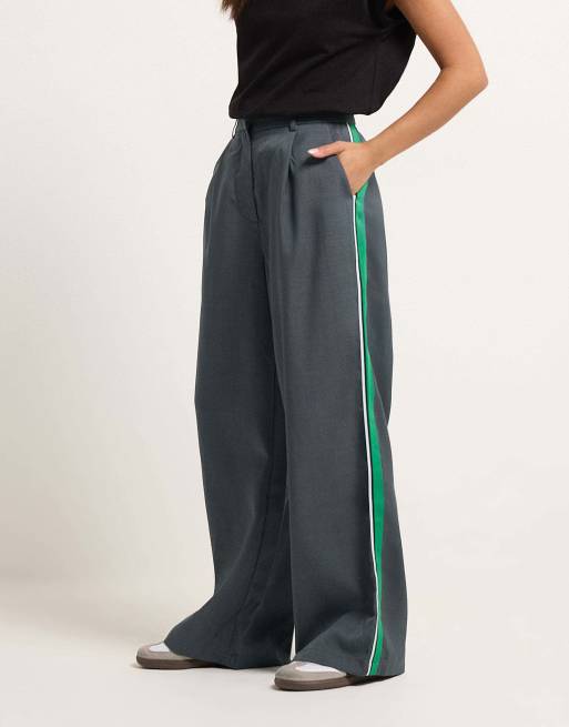PixieGirl Petite striped formal trousers in grey, 2 of 4