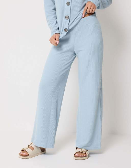 PixieGirl Petite textured wide leg trousers in blue, 2 of 4