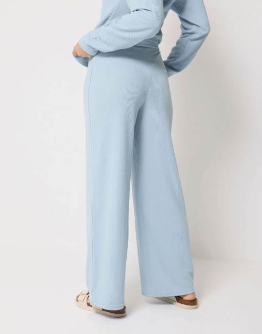 PixieGirl Petite textured wide leg trousers in blue, 3 of 4