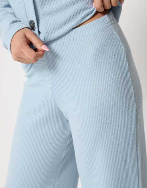 PixieGirl Petite textured wide leg trousers in blue, 4 of 4