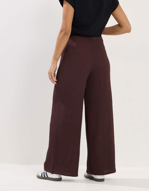 PixieGirl Petite textured wide leg trousers in brown, 2 of 4