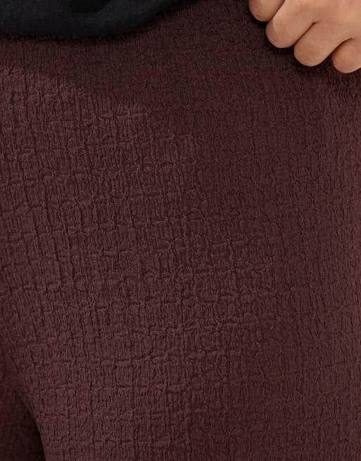 PixieGirl Petite textured wide leg trousers in brown, 3 of 4