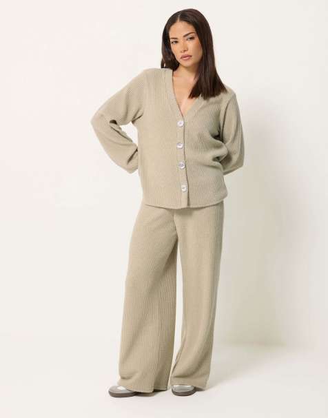 PixieGirl Petite textured wide leg trousers in green - view 1