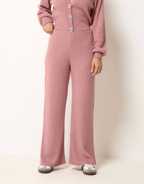 PixieGirl Petite textured wide leg trousers in pink - view 1