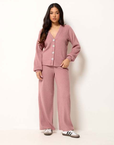 PixieGirl Petite textured wide leg trousers in pink