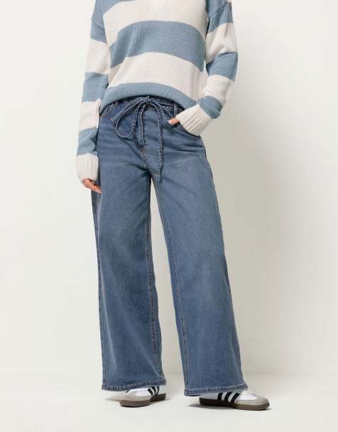 PixieGirl Petite tie wide leg jeans in blue - view 1