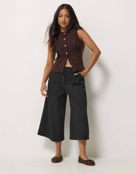 PixieGirl Petite wide leg culottes in black - view 1