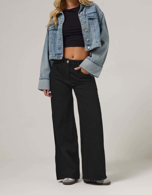 PixieGirl Petite wide leg jeans in black, 3 of 4
