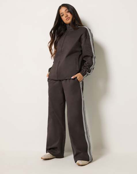 PixieGirl Petite wide leg joggers in brown - view 1