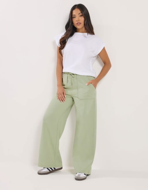PixieGirl Petite wide leg joggers in green, 3 of 4