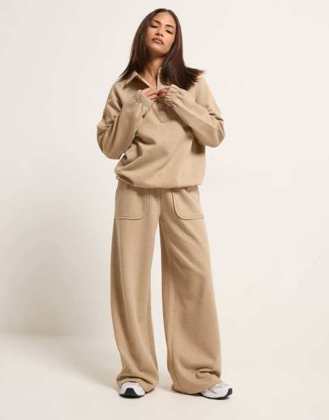 PixieGirl Petite wide leg joggers in natural - view 1