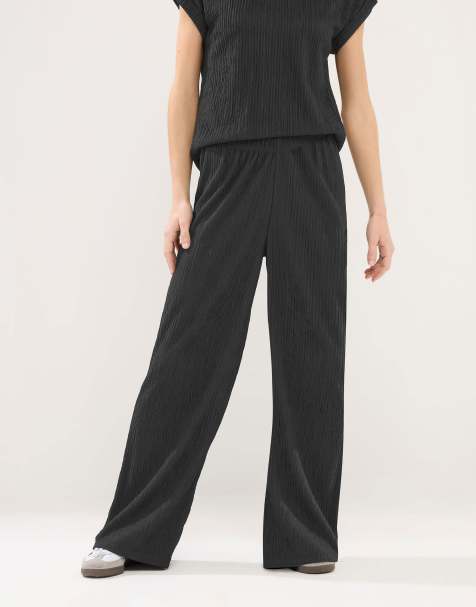 PixieGirl Petite wide leg textured trousers in black - view 1
