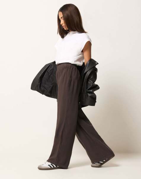 PixieGirl Petite wide leg trousers in brown