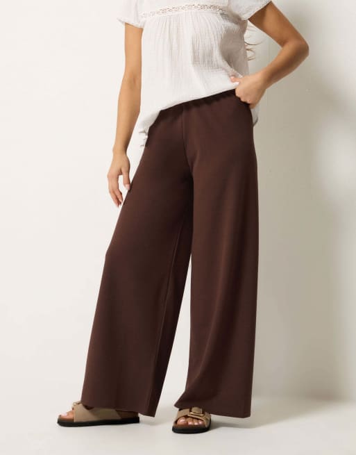 PixieGirl Petite wide leg trousers in brown, 2 of 4