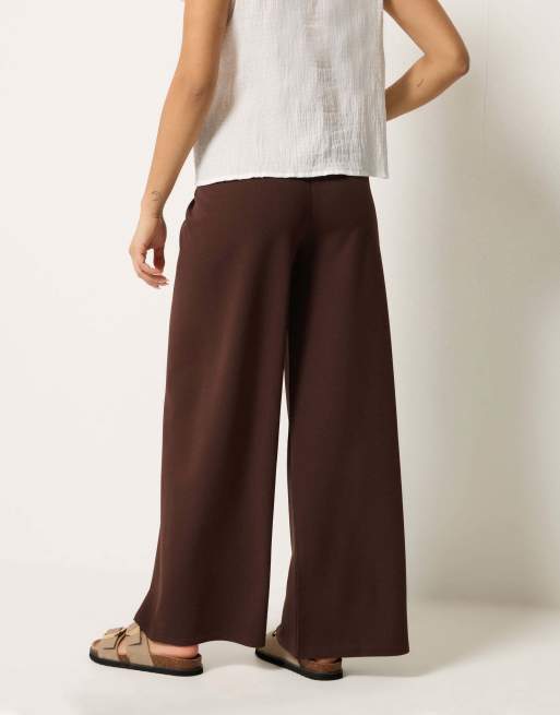 PixieGirl Petite wide leg trousers in brown, 3 of 4