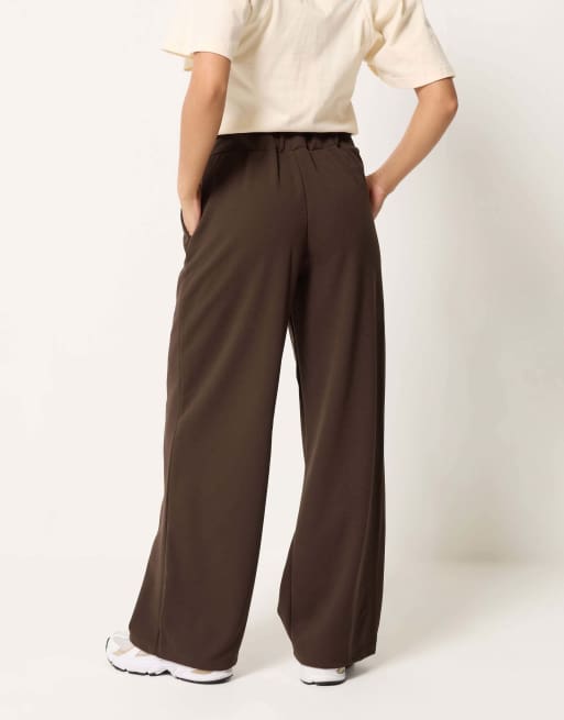 PixieGirl Petite wide leg trousers in brown, 3 of 4