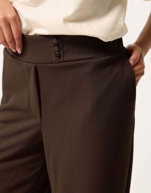 PixieGirl Petite wide leg trousers in brown, 4 of 4