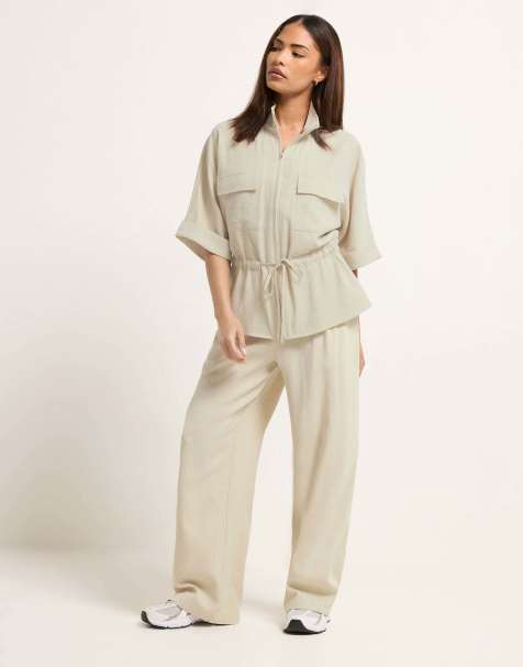 PixieGirl Petite wide leg trousers in natural - view 1