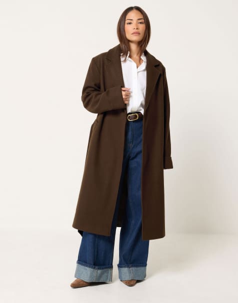 PixieGirl Petite wrap belt coat in brown - view 1