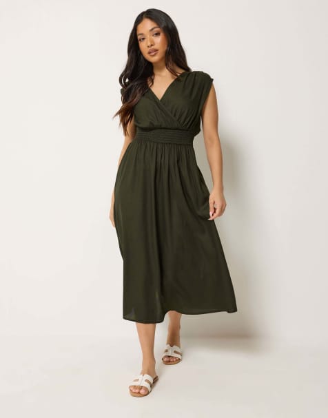 PixieGirl Petite wrap midi dress in green