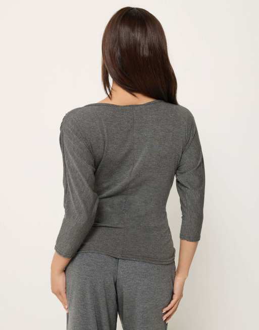 PixieGirl Petite wrap top in grey, 3 of 4