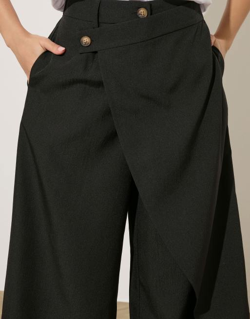 PixieGirl Petite wrap wide leg trousers in black, 5 of 5