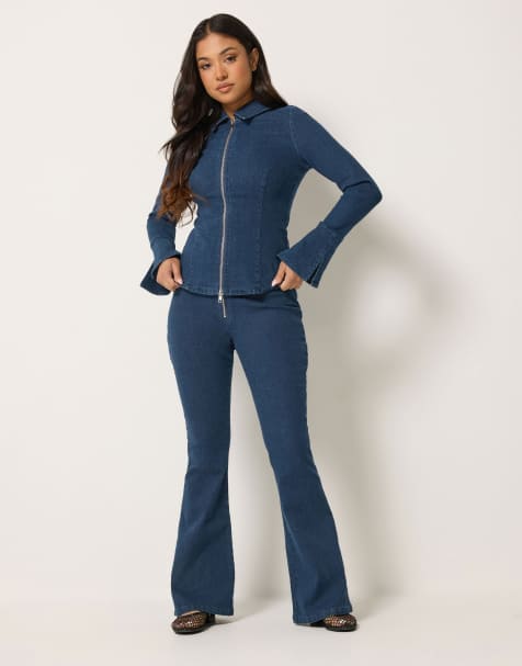 PixieGirl Petite zip front kick flare jean and jacket - view 1