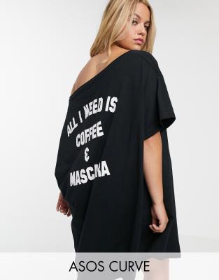 фото Пижама с надписью "all i need is coffee & mascara" asos design curve-черный asos curve