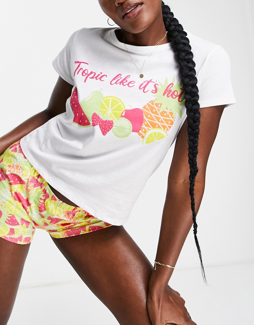 Пижама с тропическим принтом и футболкой с короткими рукавами -Разноцветный Brave Soul 10039345