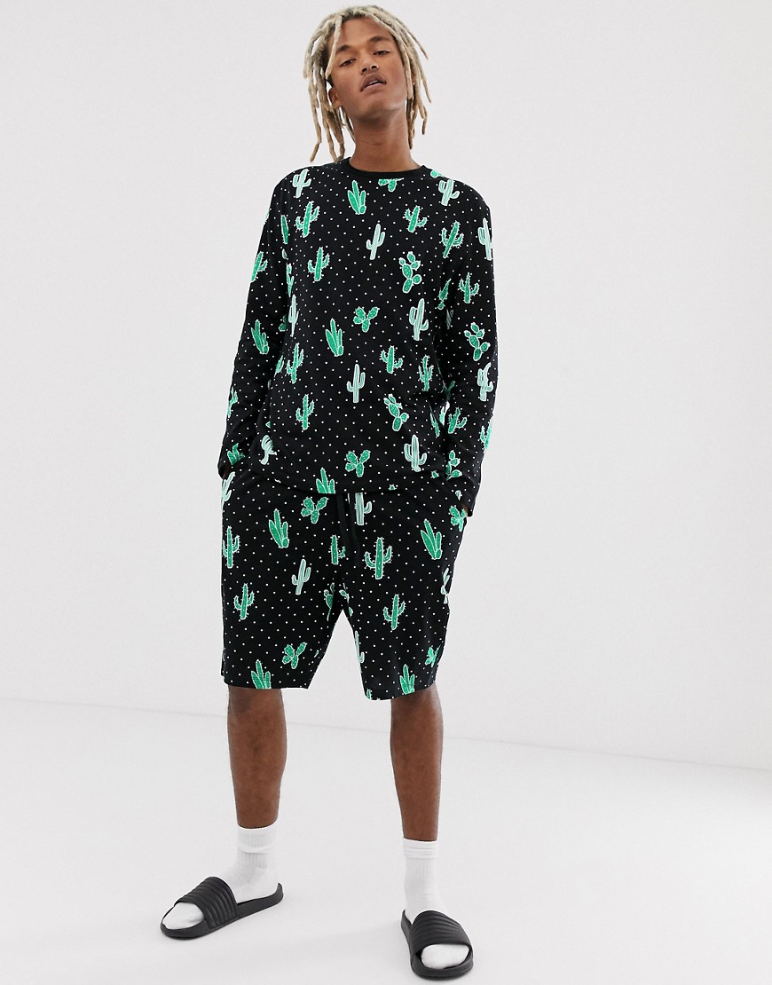 фото Пижама в горошек с принтом кактусов asos design-черный
