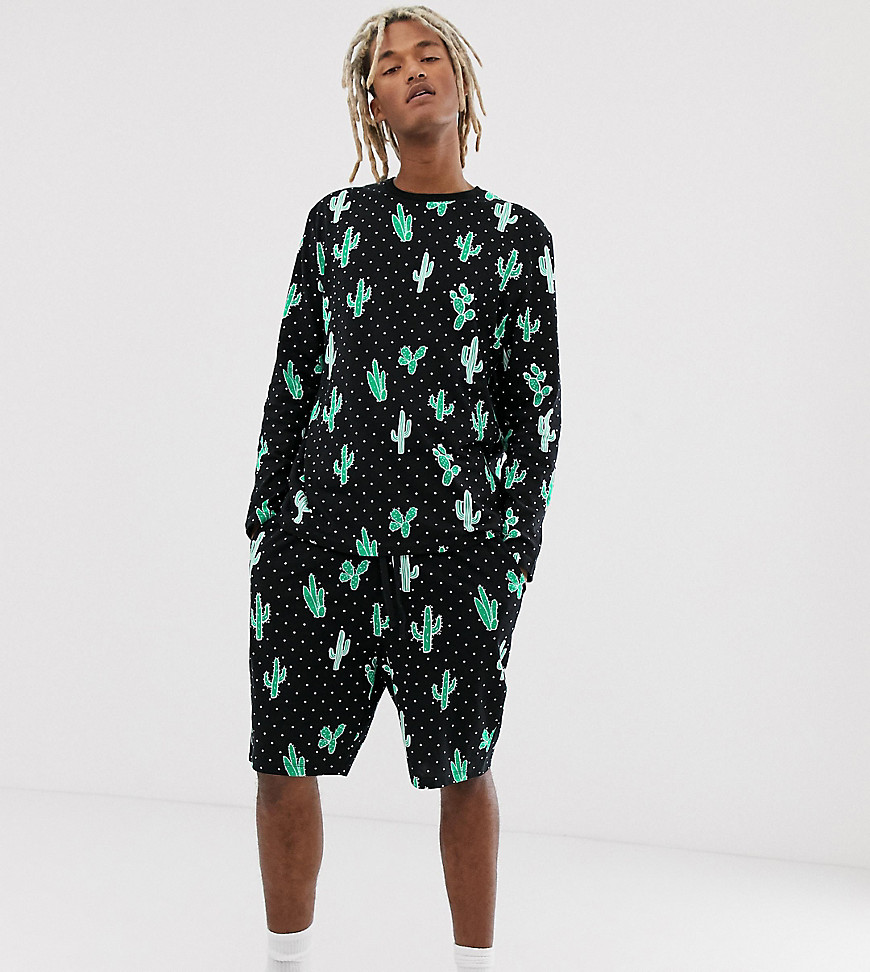 фото Пижама в горошек с принтом кактусов asos design-черный
