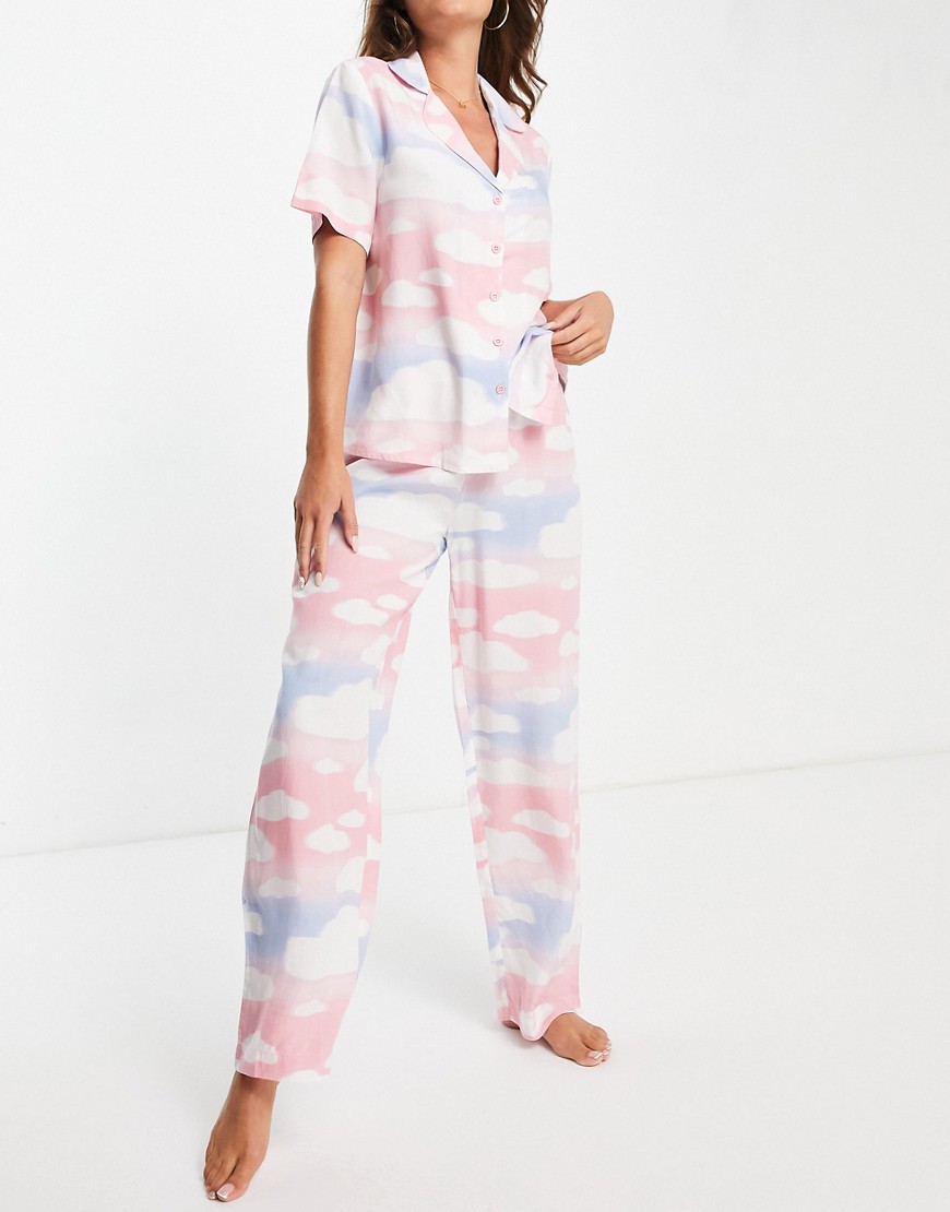 Пижамная рубашка из модала розового/голубого/белого цвета с облаками – Выбирай и Комбинируй-Разноцветный ASOS DESIGN 104634787